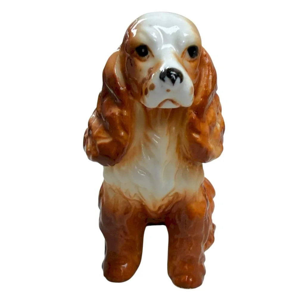 Vintage Cocker Spaniel  Ceramic Dog Figurine Brown /‎ White 3.25